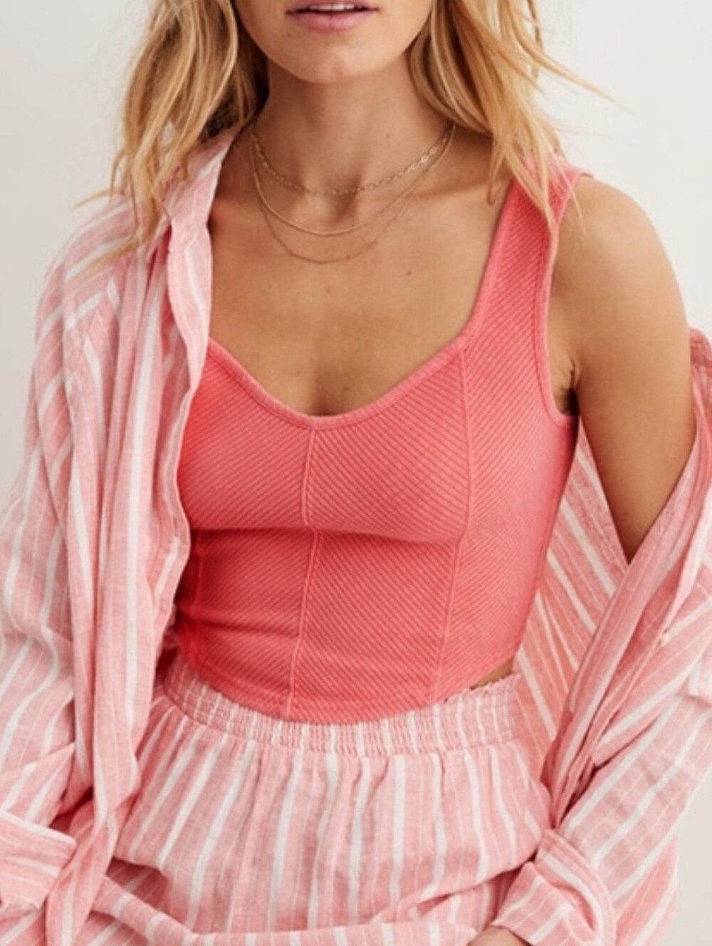 NWT Aerie Cropped Ribbed Corset Tank Top in Spicy Coral